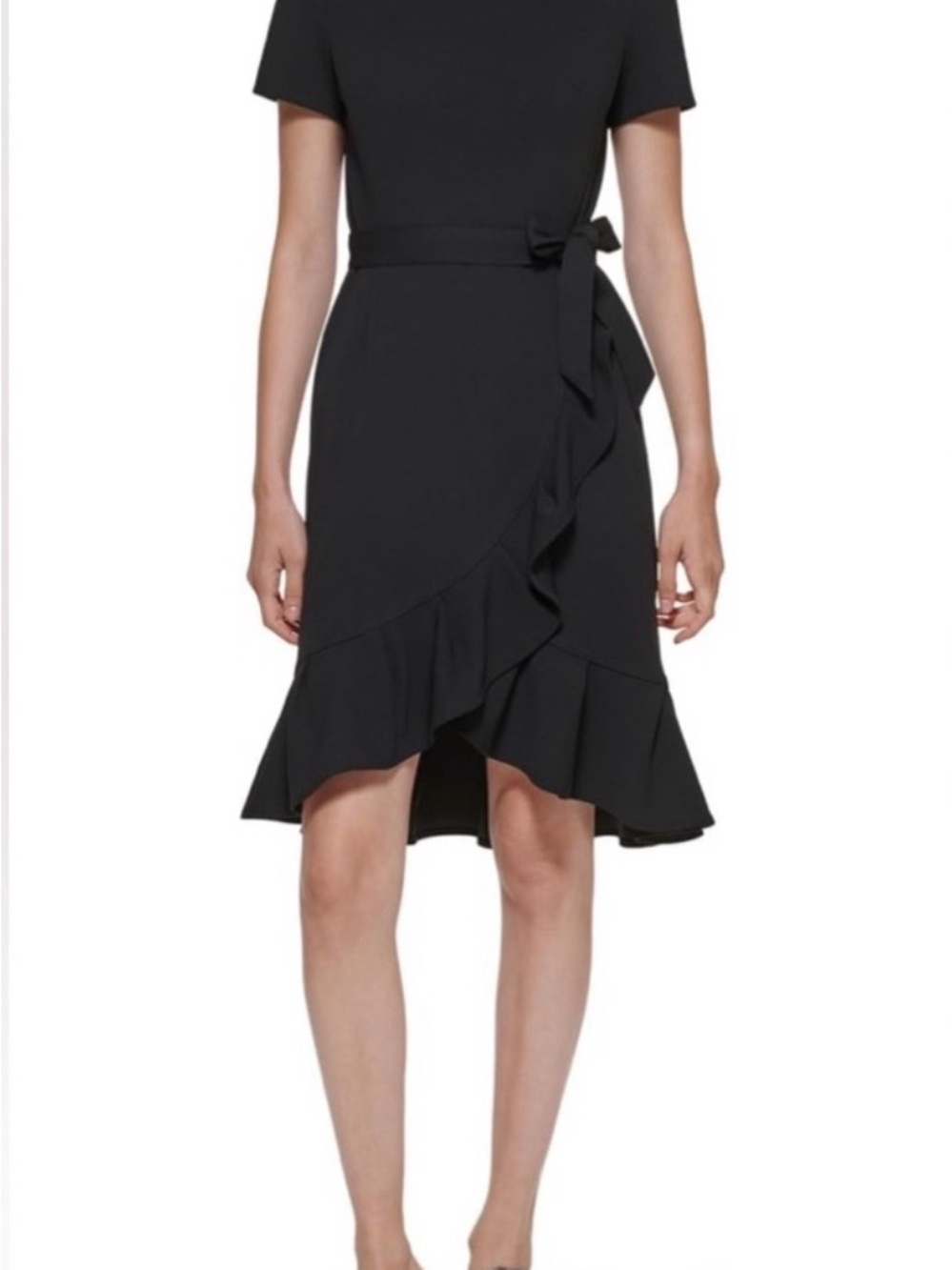 Calvin Klein Classic Black Ruffle Wrap Midi Dress